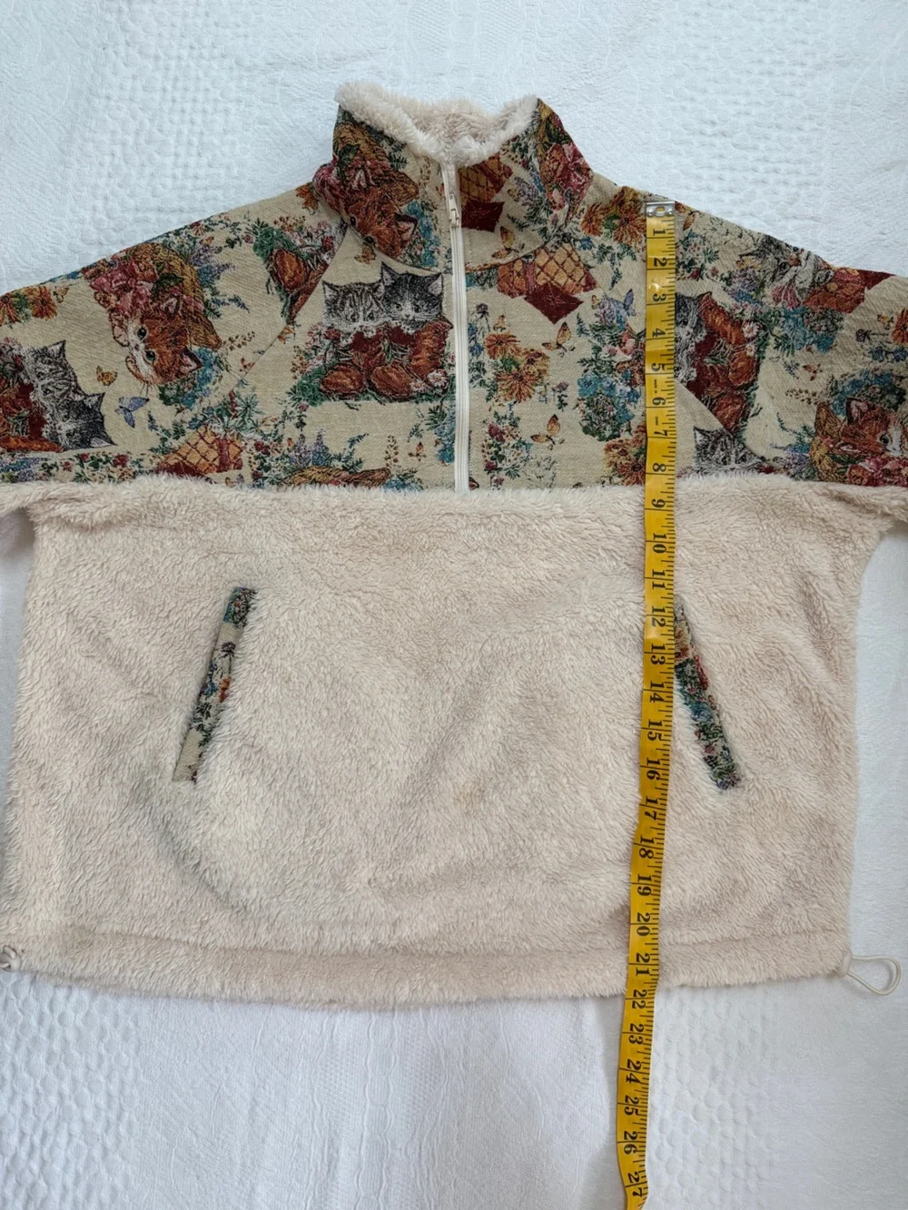 Cat Tapestry Fleece Pullover 1/2 Zip Women’s Size Large L Cider